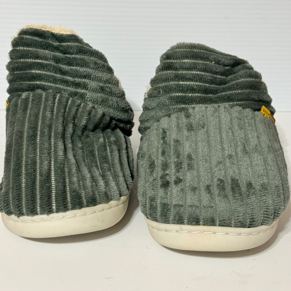 Corduroy Slippers Size 42-43 Green Faux Shearling Lined House Shoes Cozy